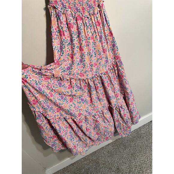 Anthropologie Abel The Label Pink Floral Smocked Tiered Off Shoulder Maxi Dress - Picture 5 of 9